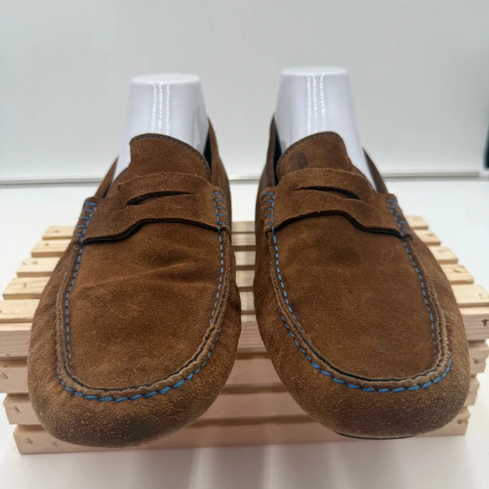 To Boot New York Loafers Penny Driving Shoes Suede Blue Stitch Brown Mens 12